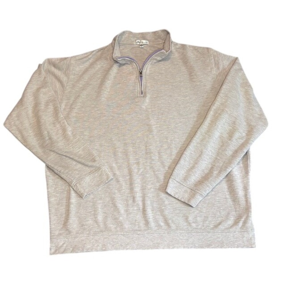 Peter Millar Mens 2XL Quarter Zip Pullover Grey Heather Purple Trim Sweater